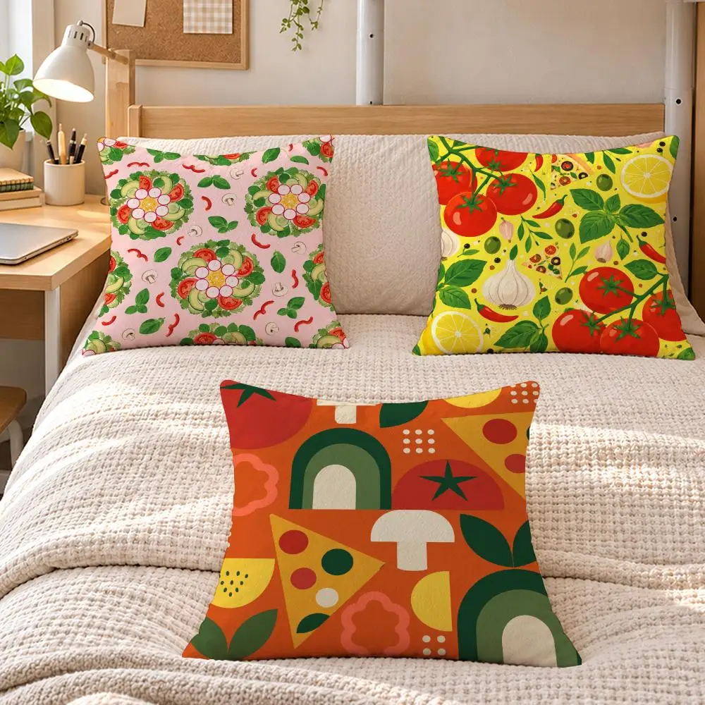 Pattern Food P-Pizzas Pasta Tomato Cushion Cover Soft Short Plush Sofa Bedroom Den Car Dorm Decor Gifts