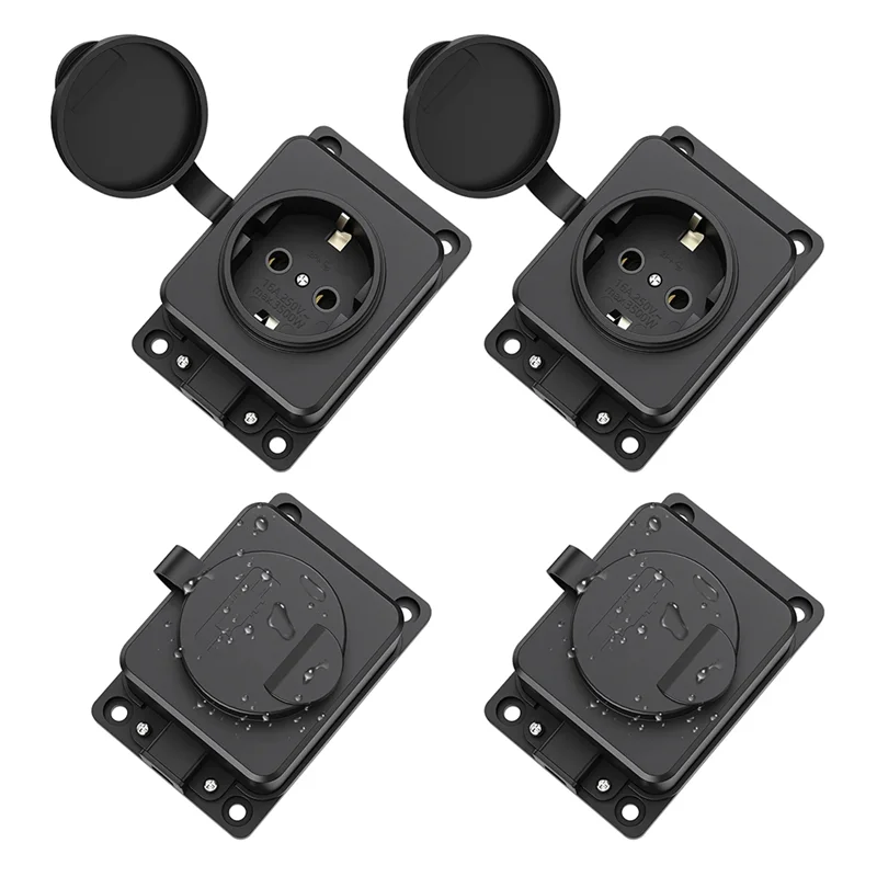 

REPLA-4Pcs European Outdoor Power Socket Waterproof With Rain Cover IP54 Industrial Extension Power Strip For Garden