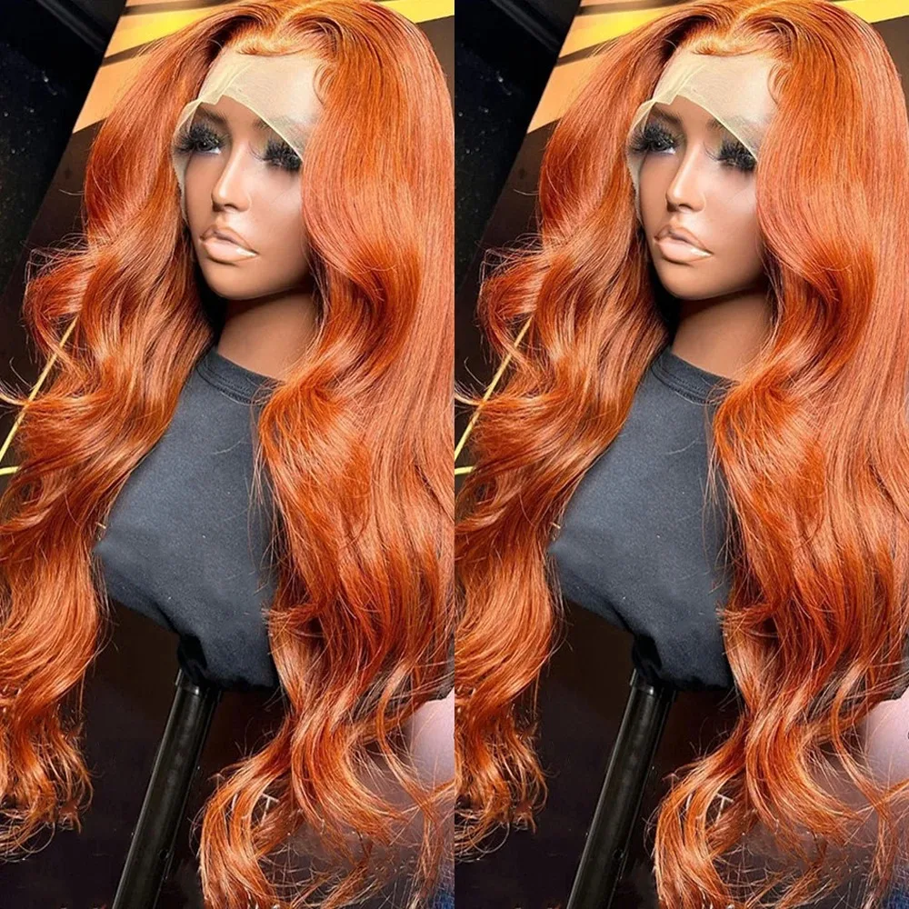 Ginger Orange Body Wave Lace Front Wigs Human Hair Wigs Pre Plucked Brazilian Transparent Wavy 13x4 Lace Frontal Wigs for Women