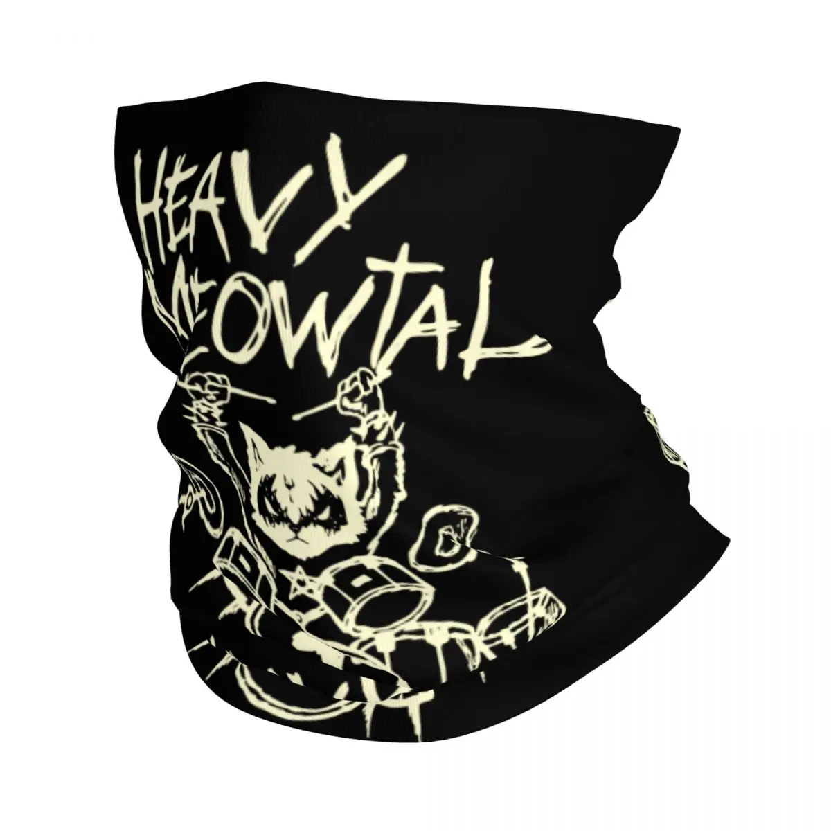 Heavy Metal Cat Bandana Neck Gaiter Printed Playing Drum Meowtal Wrap Scarf Multi-use Headwear Fishing Unisex Adult Washable