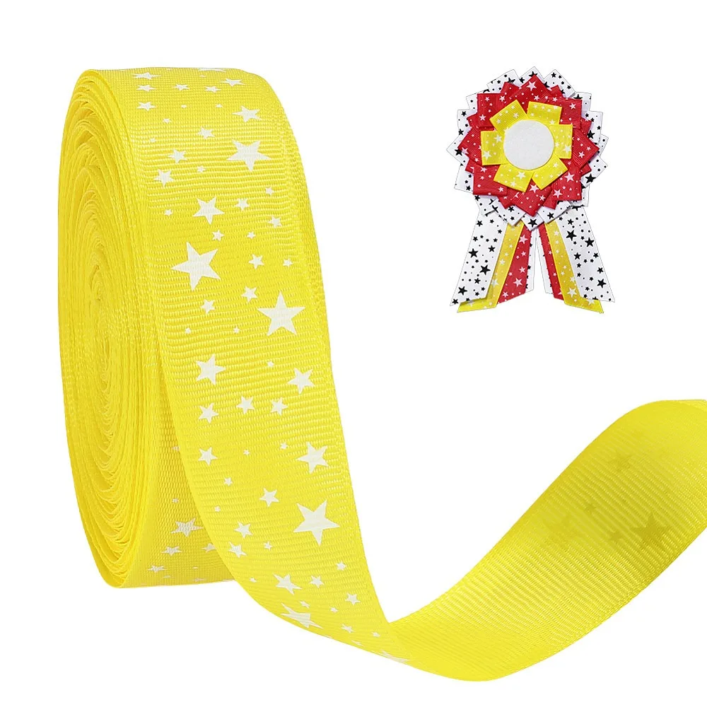 25 Yards Star Polyester Ribbon for Gift Packaing Accessories Yellow Green 1 inch(25~26mm)