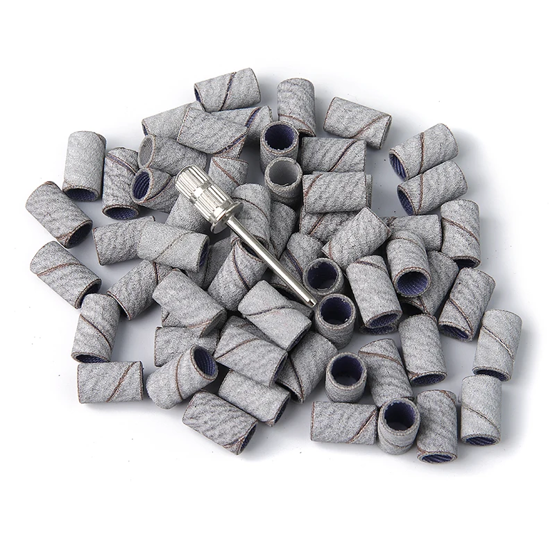 60pcs/box Large Nail Sanding Bands Set with 1pc Shaft Professional Electric Nail Manicure Sandband for Acrylic Nails 240/180Grit