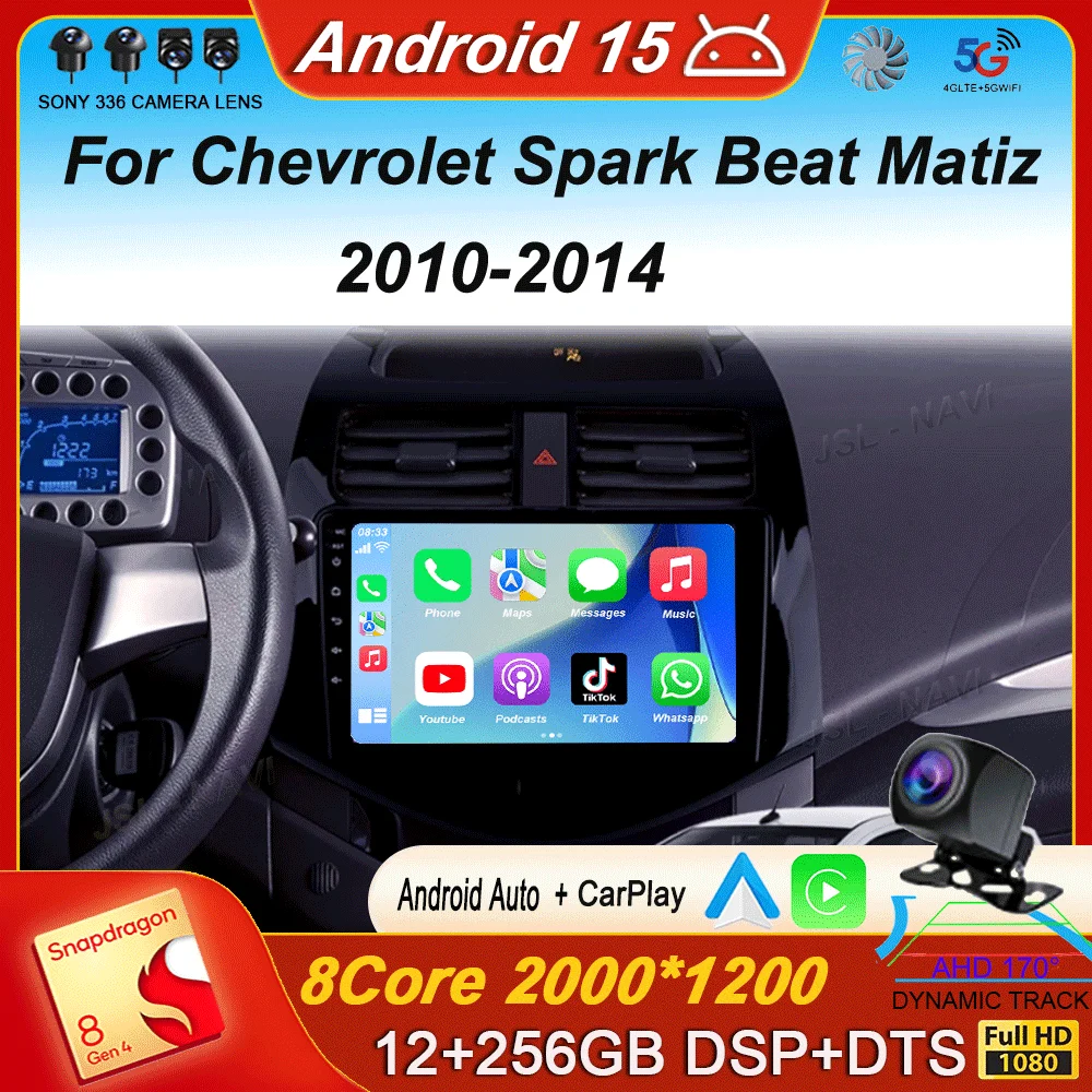 Android 15 lecteur vidéo Carplay autoradio pour Chevrolet Spark Beat Matiz Creative 2010 2011 2012 2013 2014 multimédia GPS stéréo