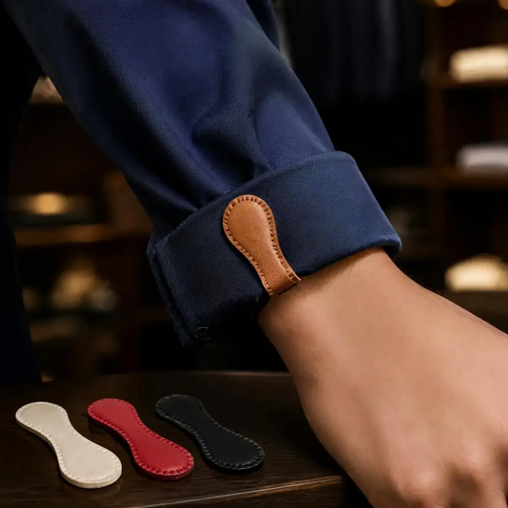 Leather Magnetic Fasteners 2pcs Faux Leather Magnetic Shirt Sleeve Clips Reusable Multi-use Cuff Holders Adjustable Rolled Shirt