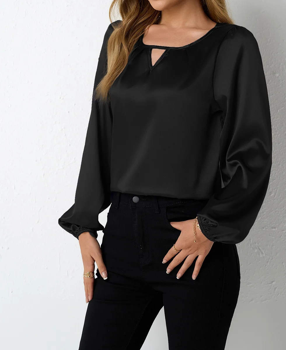 

Nighpha Women's Dressy Casual Blouse Keyhole Satin Long Sleeve Shirts Business Work Tops Fall Clothes 2025 Spring Summer Autumn