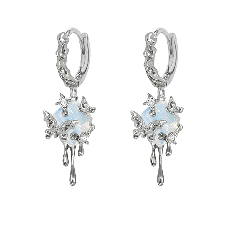 MASW Original Design Luxury Jewelry Thick Silver Color Blue Glass Butterfly Dangle Earrings For Women Girl Party Gift 2023 New