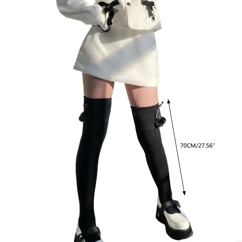 195E Vrouwen Winter Warm Faux Gebreide Dij Hoge Kousen Schattige Pluche Haarbal Strik Over Knie Sokken beenwarmers