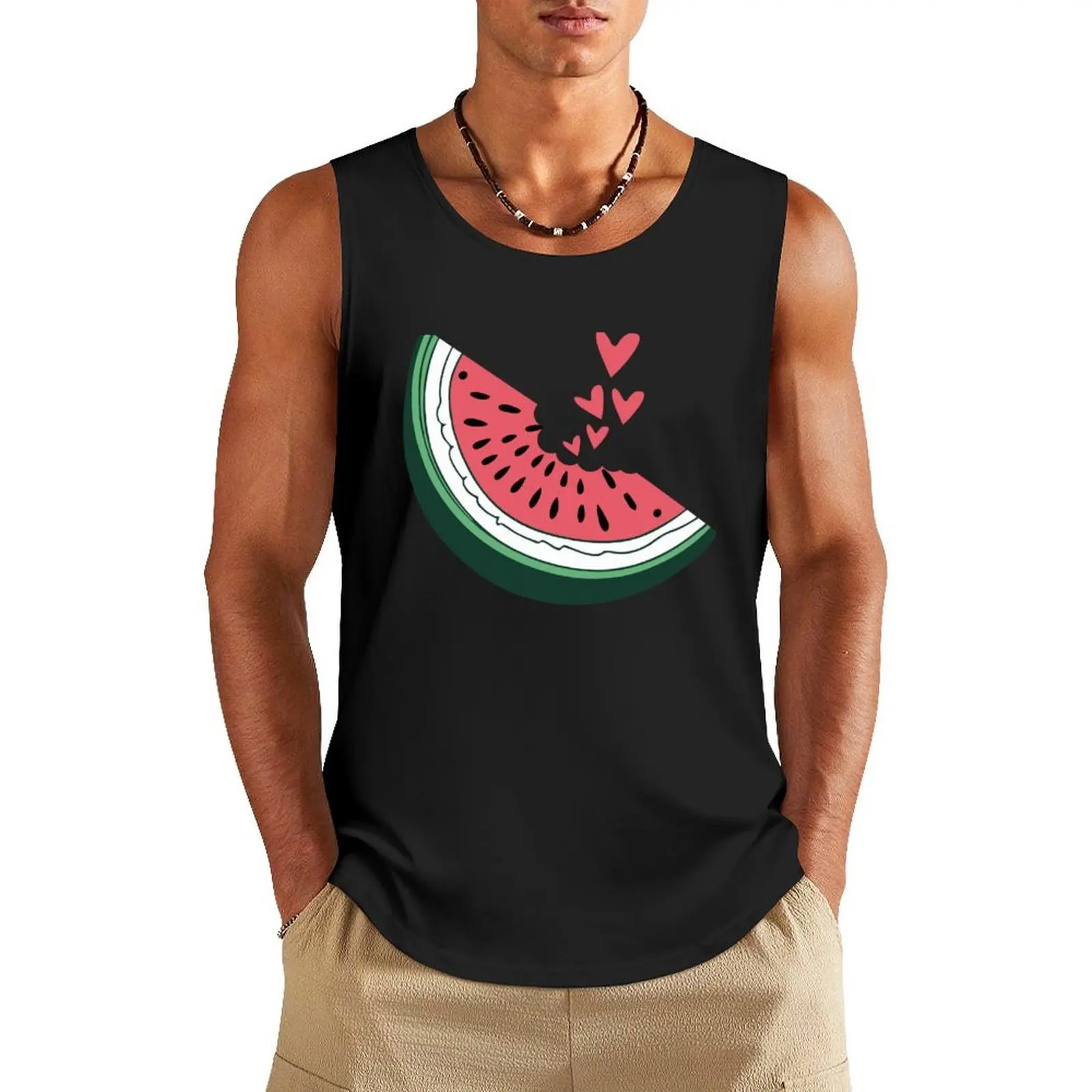 

Watermelon slice hearts kawaii summer fruit eating lover art Tank Top muscle t-shirt gym wear men T-shirt male summer 2024