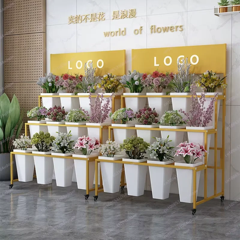 indoor, YYY, flower plastic flower bucket holder, movable with wheels, wrought iron light luxury display stand