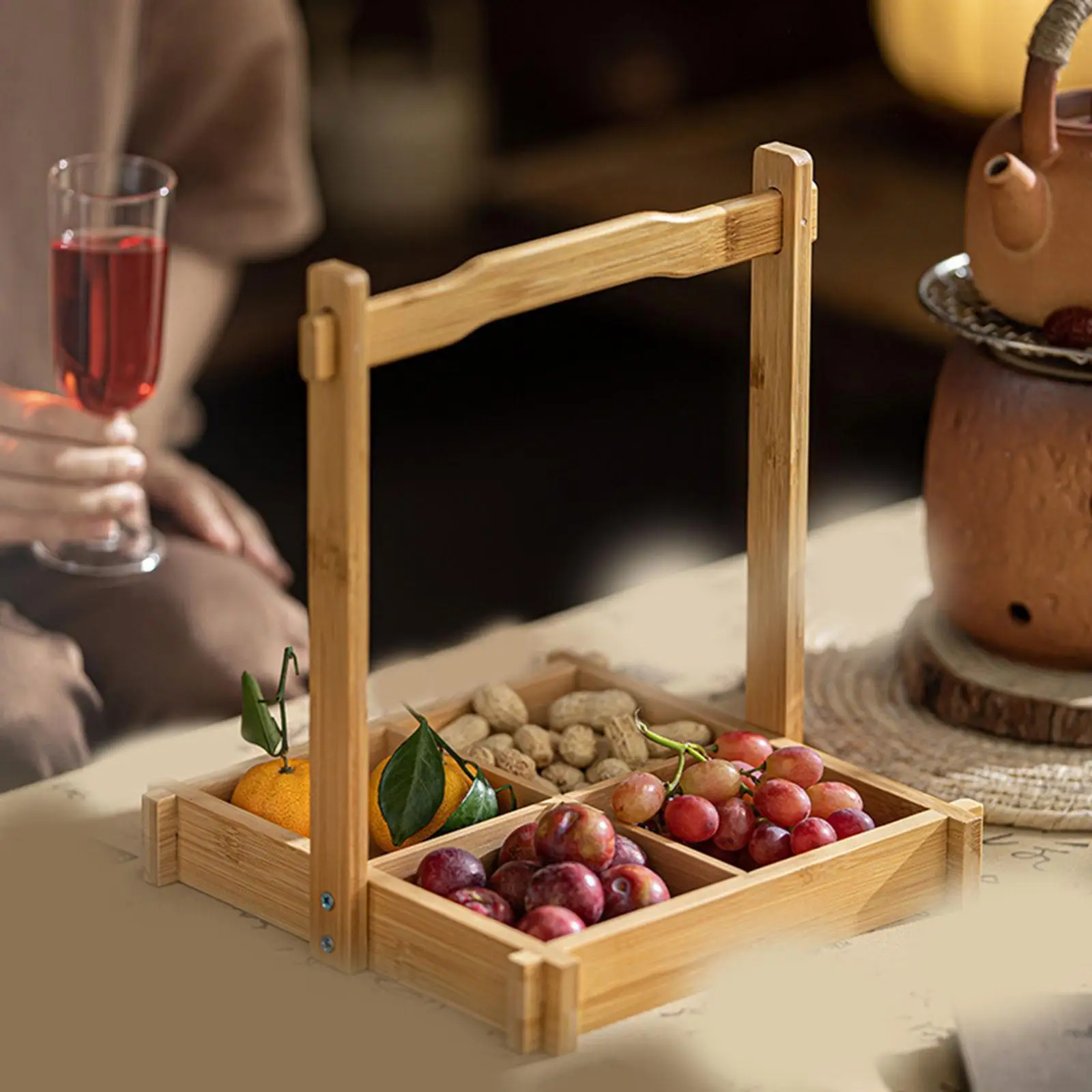 

Bamboo Nuts Platter Tray Sectional Serving Tray Dried Fruit Food Storage Container Snack Plate for Wedding Party Home Warming