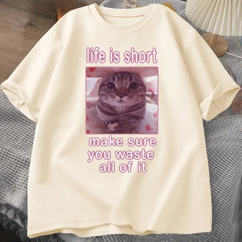 Funny Cat Meme Graphic Tees Cats Dank Memes T Shirt Funny Silly Cats T-shirt Women Casual Short Sleeve Tees Printed Tshirt