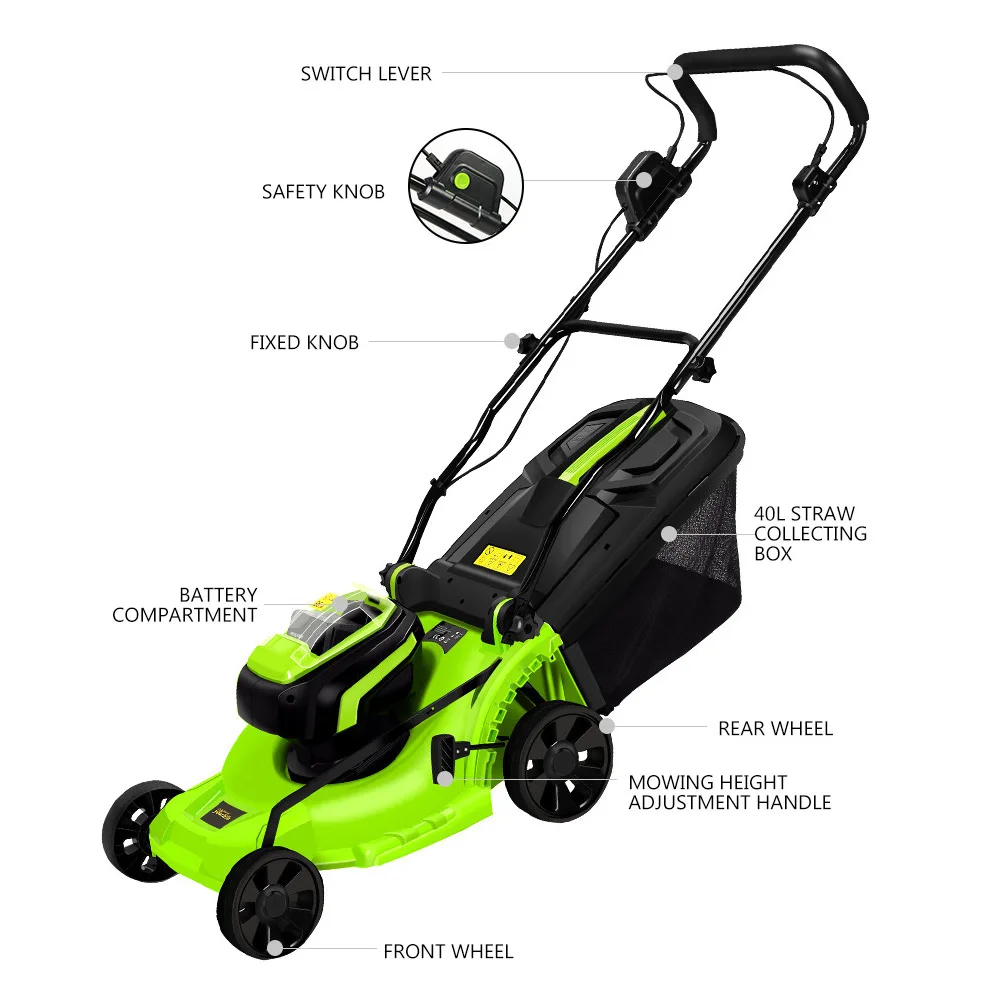 40V Brushless Lithium Electric Lawn Mower Rechargeable Electric Home Hand-push Lawn Trimmer Lawnmower