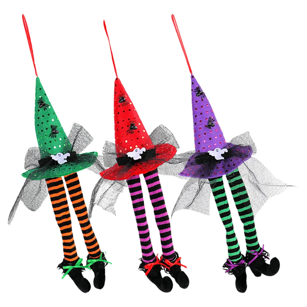 

3Pcs Witch Hat Long Legs Hanging Ornaments Halloween Decor Unique Design Easy Installation Porch Branches Garden Decoration