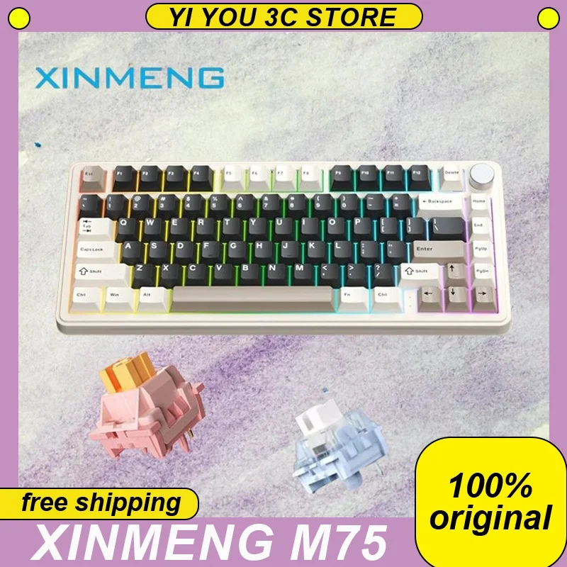 

XINMENG M75 Gaming Mechanical Keyboard Tri-mode Wireless Keyboards Alloy Knob Hot Swap RGB PBT Customized Axis PC Accessory Gift