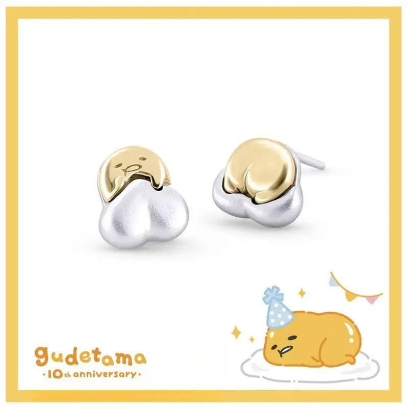 Gudetama 10Th Anniversary Collection Asymmetric Stud Earrings Clips Sanrio Cartoon Cute Anime Plush Toys for Girls Birthday Gift