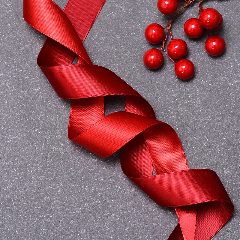 YAMA 25 28 32 38 mm 100yards/lot Double Face Satin Ribbon Light and Dark Red for Party Wedding Decoration Handmade Rose Ribbons