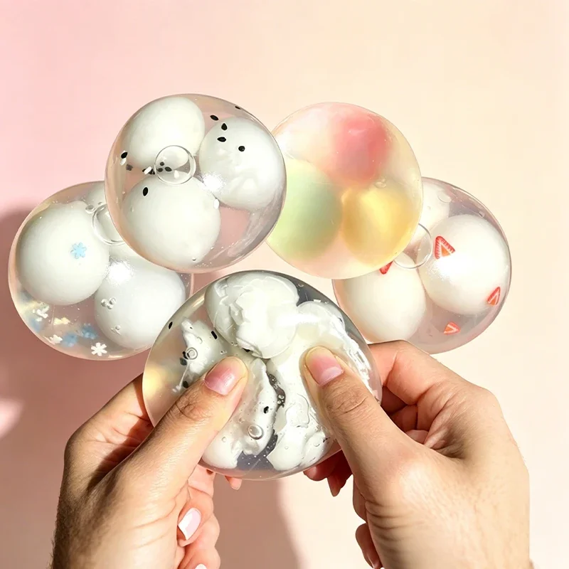 1Pcs Random Cute Tangyuan Pectin Crispy Rice Ball Macaron Strawberry Sesame Mental Relief Sensory Squeeze Ball Stress Relief Toy