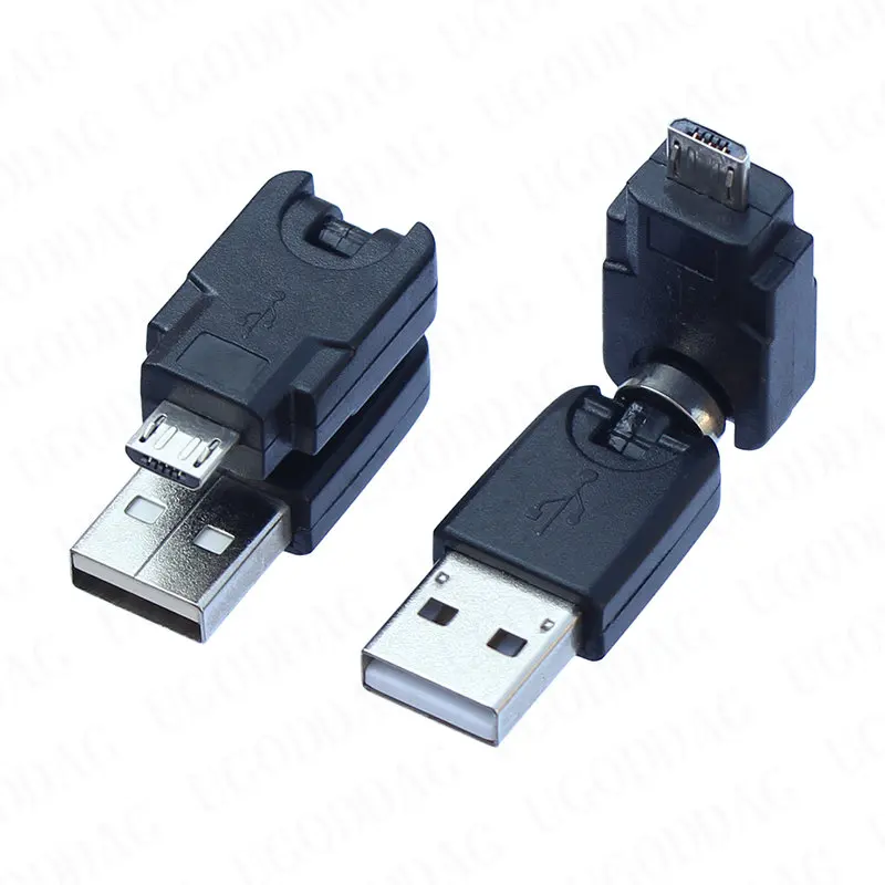 Adaptador de carga de sincronización de datos Micro USB macho a USB macho, transportador de ángulo de 360 grados, giratorio cambiable para dispositivo Micro USB