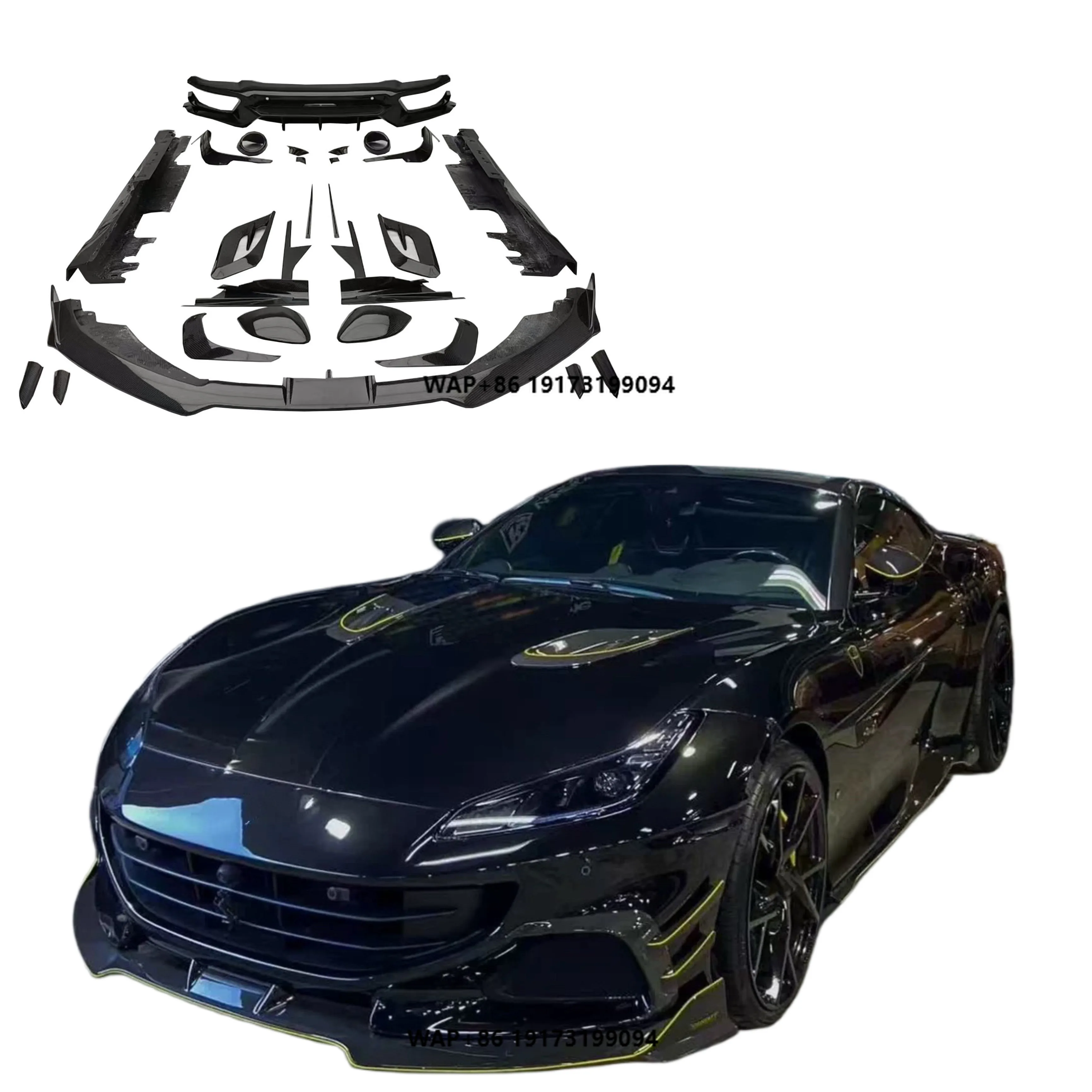 

For-Ferrari Portofino Upgrade MSY Style Dry Carbon Fiber Front Lip Skirt Rear Diffuser Spoiler Body Kit
