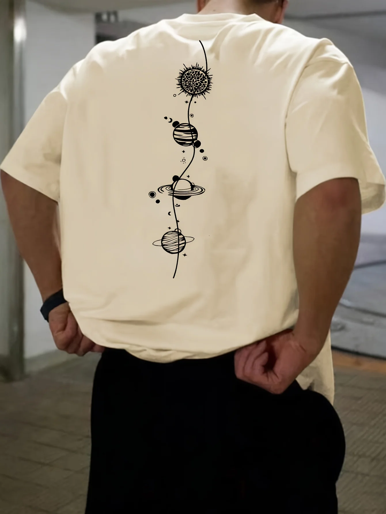Męska koszulka z krótkim rękawem, wykonana w 100% z czystej bawełny, w luźnym rozmiarze, z nadrukiem Planet Graphic Design, wygodna koszulka z krótkim rękawem i okrągłym dekoltem