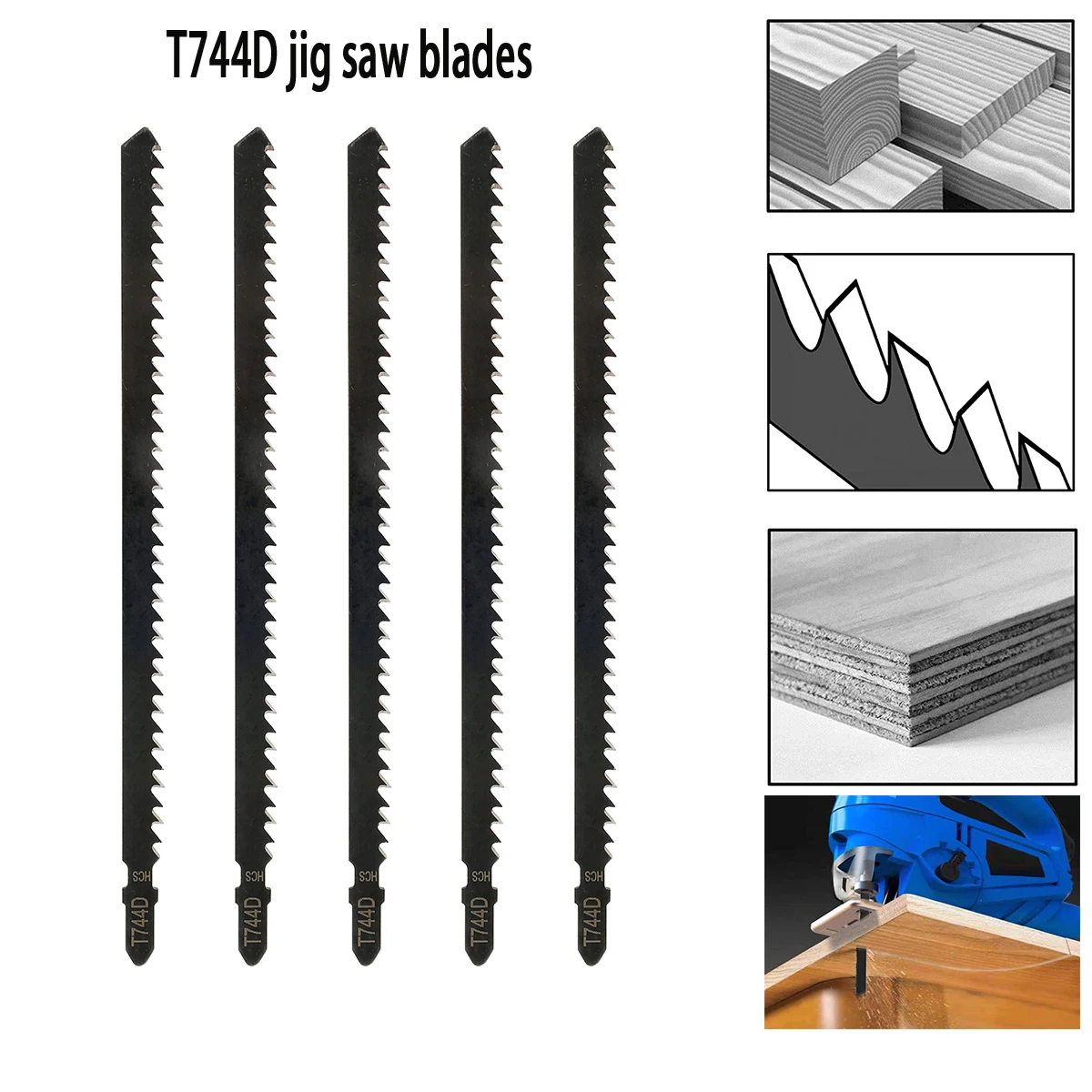 5PCS T744d Universal Jigsaw Blade Long Jigsaw Blade T-Handle Quick Cutting Wood and Wood Products Hand Tool