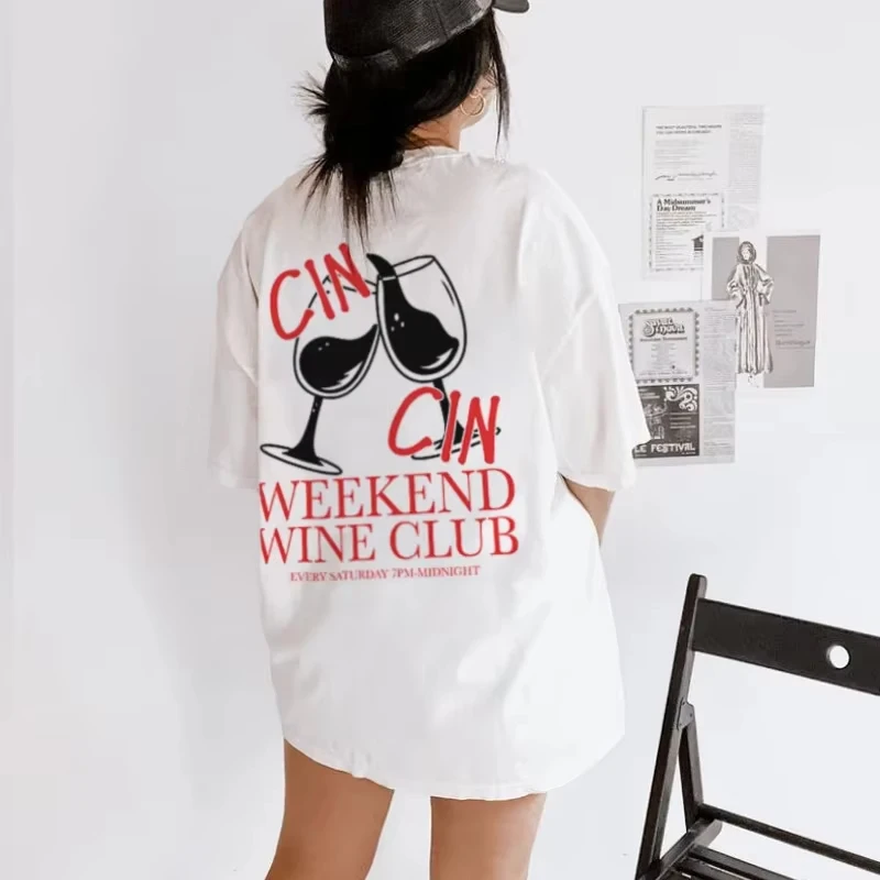 

Футболка Cin Wine Club в стиле ретро, футболки с рисунком алкоголя, милая футболка для коктейлей, женская и мужская свободная уличная одежда, топ в подарок