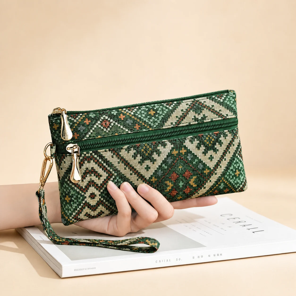 Pu Coin Purse  Ethnic Print Clutch Wristlet Clutch Medium-Soft Women'S Coin Purse For Commuting Phone Storage Women
