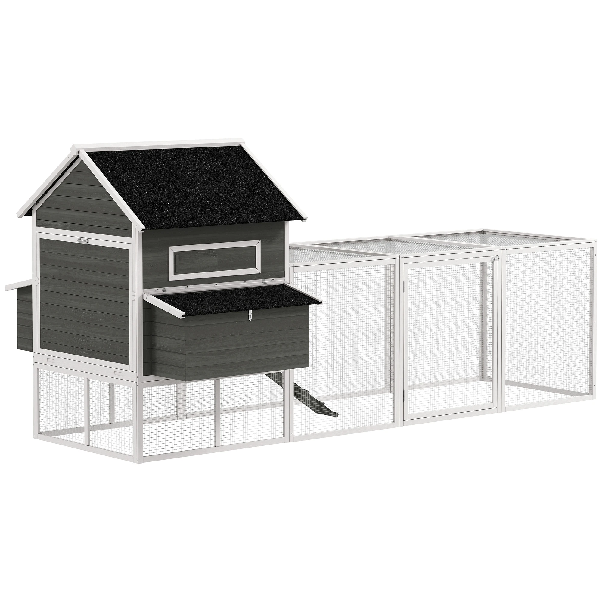 

Wooden Chicken Coop with Run Nesting Box Asphalt Roof Removable Tray for 8-10 Chickens 347X160X150 cm Dark Grey