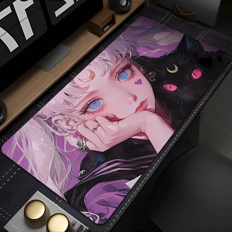 

Mouse Pad black cat Kawaii Non-Slip Rubber mousepads Game player notebook computer Pad table mat PC carpet Anime Girl Mousepad