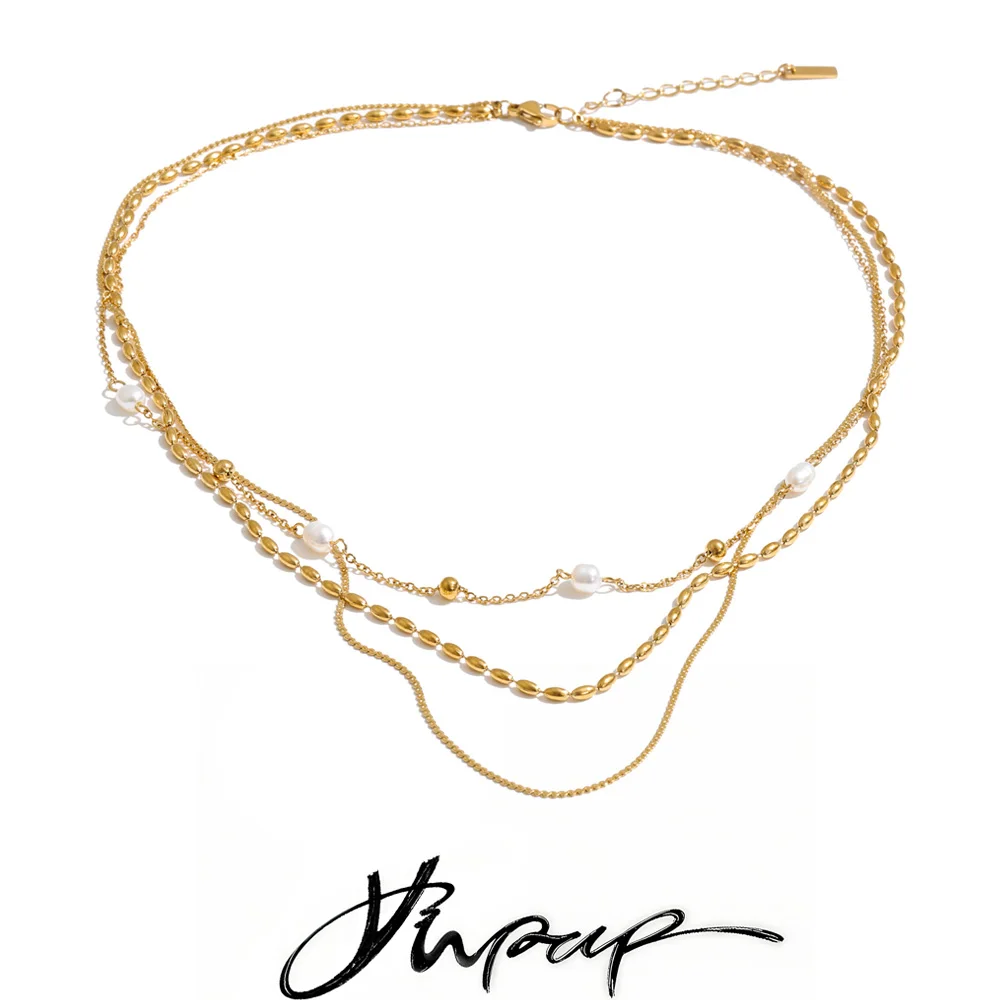 Yhpup Stainless Steel Natural Pearls Layered Chain Stacking Necklace 2026 Summer Trendy Charming Neck Jewelry Gift