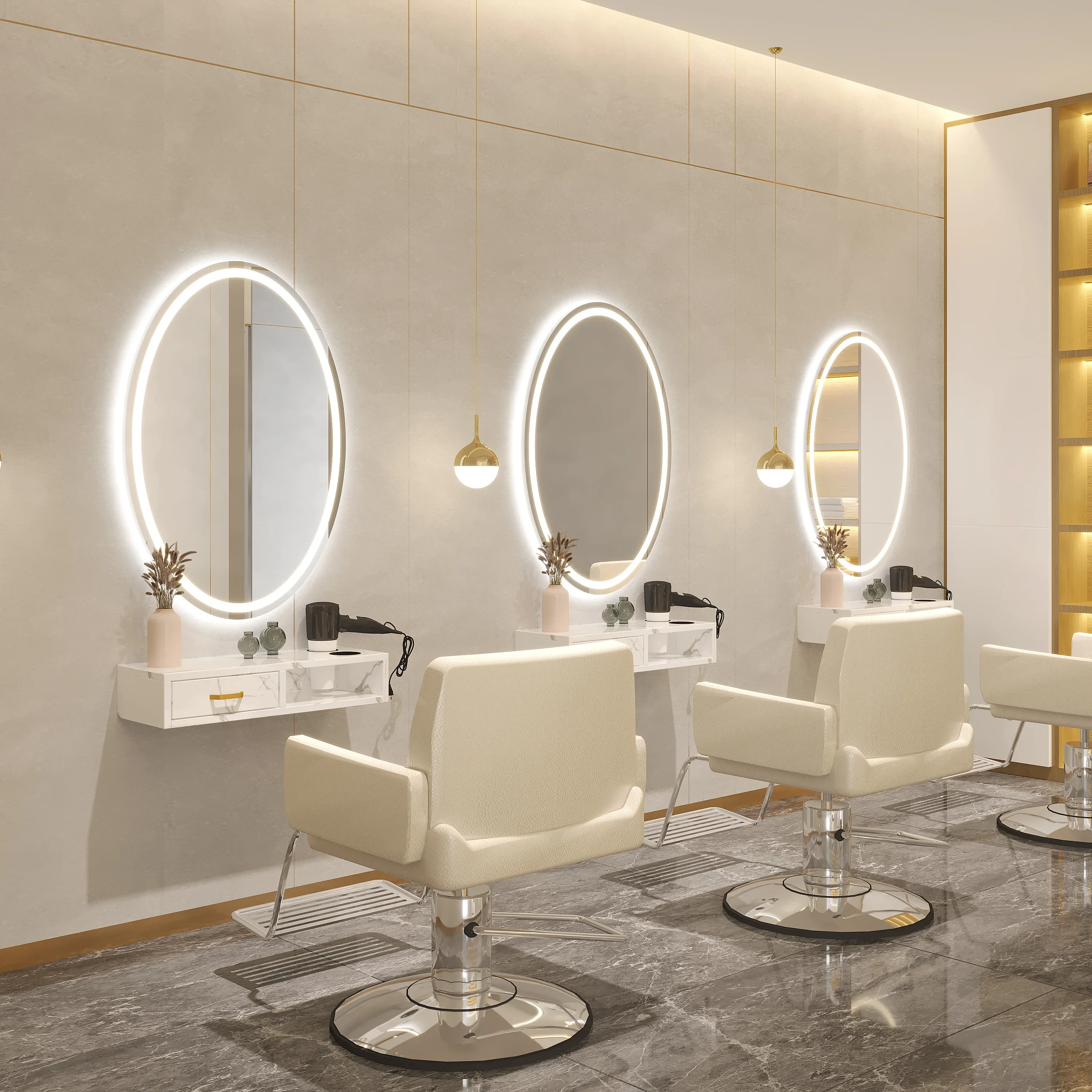 Simple Modern Style Barbershop Square Mirror Hairdressing Salon Cosmetic Mirror Light Luxury HD LED Light Mirror Size 70x100cm