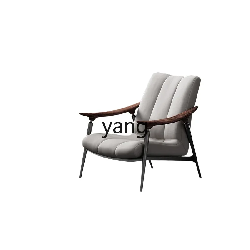

LMMLiving Room Single Sofa Large Flat Balcony Full Leather Wooden Lounge Chair