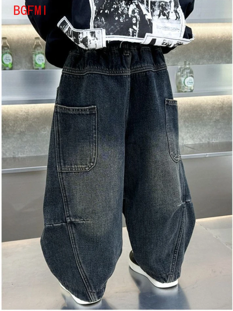 New Loose Children's Jeans with Added Fleece for Autumn Winter Integrated Fleece Pants for Babies Casual Straight Leg Trousers