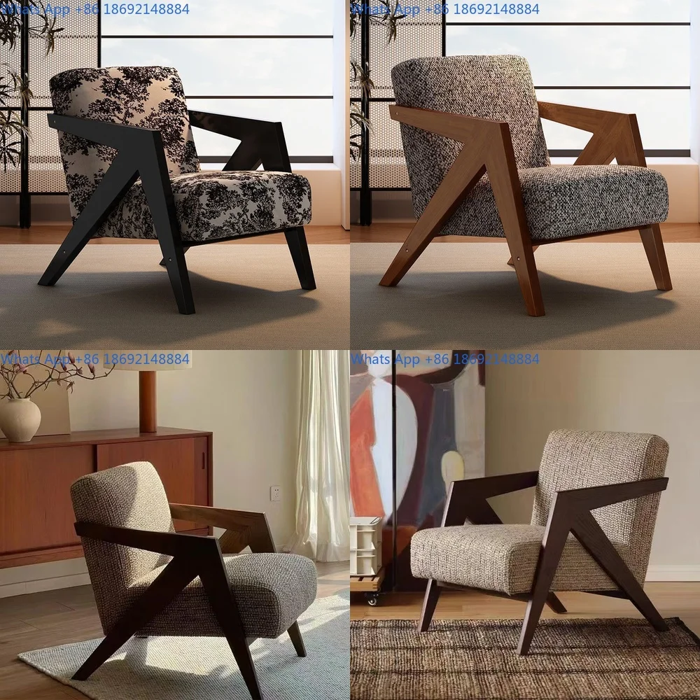 

Solid Wood Single Sofa Chair French Vintage Style Living Room Balcony Lounge