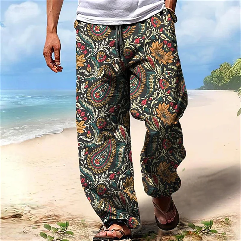 Retro Ethnic-Print Men's Casual Pants Loose-Fit Pants for The Beach and Travel Street-Style Loose-Fit Men's Long Pants