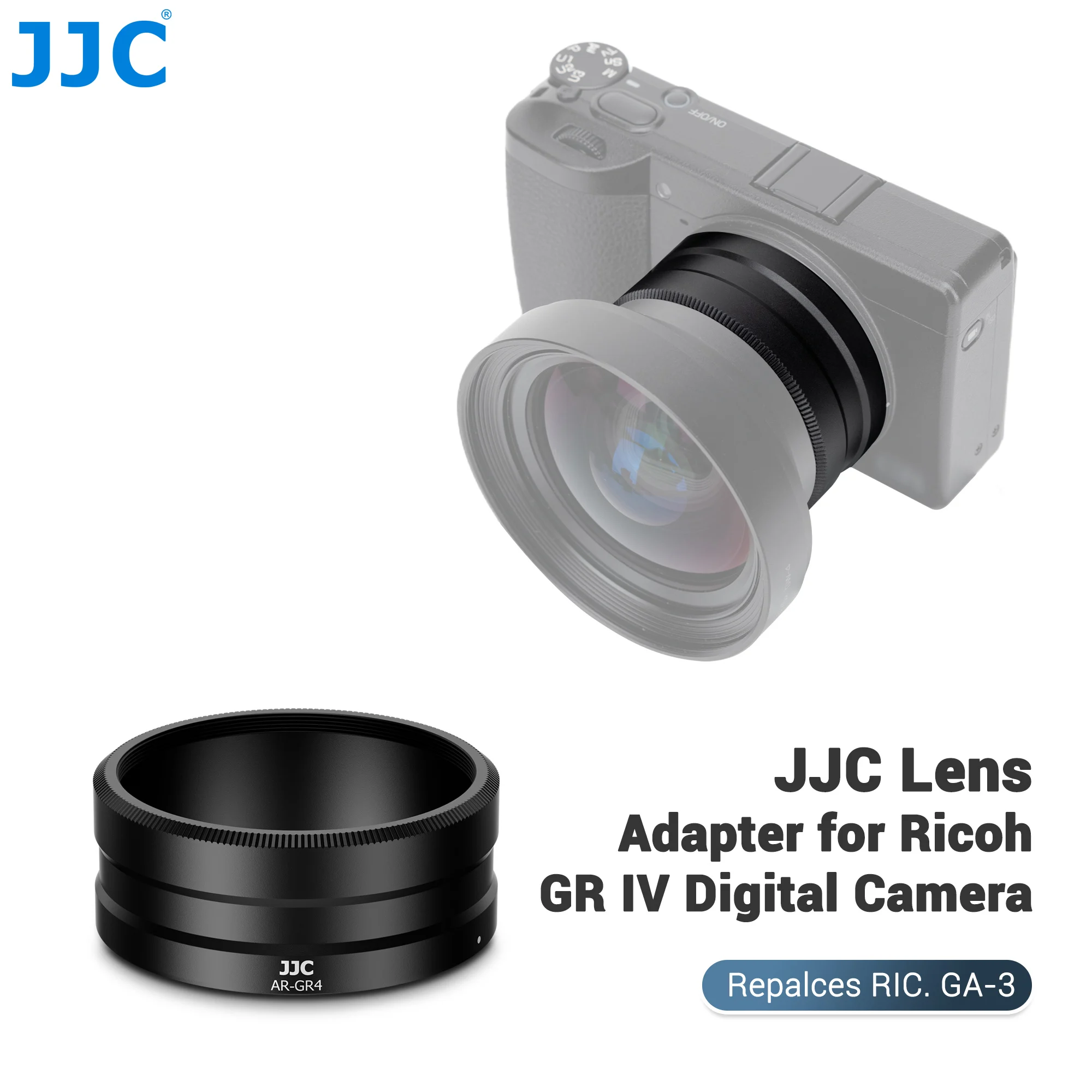 Adaptador de Lente JJC Substitui Ricoh GA-3 para Ricoh GR IV HDF Monocromático GR4, Converte para Lente Grande Angular GW-4 / Adaptador de Filtro de 49mm
