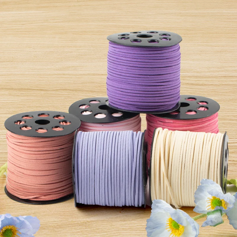 XUQIAN 100 Yards 2.8mm Flat Suede Cord Faux Leather Cord for Jewelry Making Beading Faux Suede Cord String Thread Velvet Cord