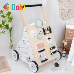 DokiToy Wooden Children's Multifunctional Walking Cart Baby Puzzle Early Education Knocking Multi Play Shopping Cart Hot 2024