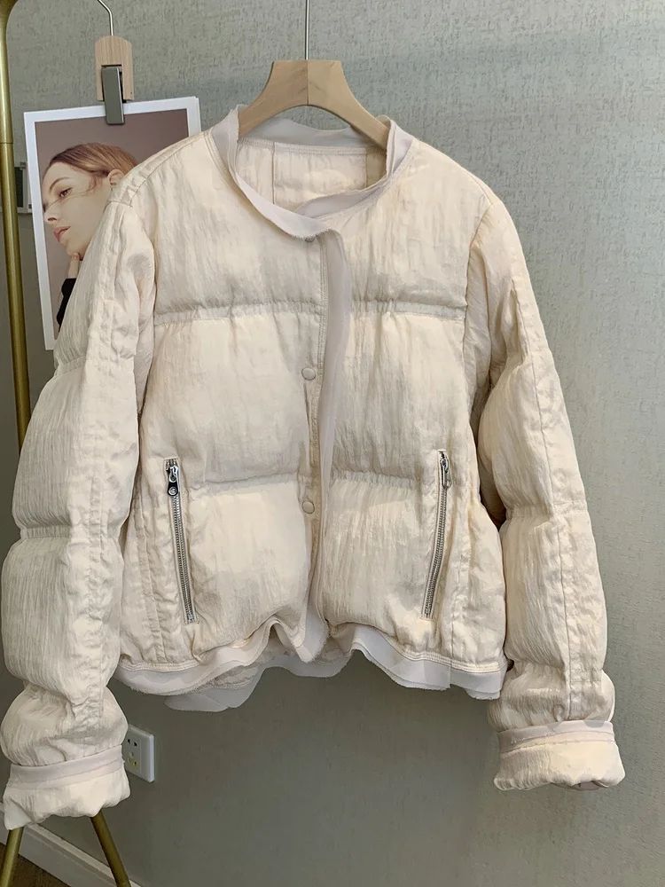 

Copper Ammonia Fiber ort Puffer Jaet Women's Loose Fit Bread Sle Durable Warmth Faionable Autumn Winter Coat