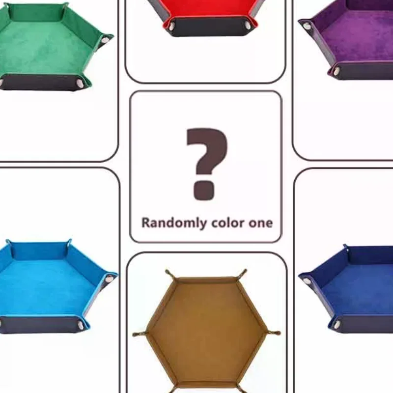 

24cm PU Leather Velvet Folding Storage Tray Hexagonal Dice Tray Holder Storage Box Plain Desktop Storage Basket For Dice Games