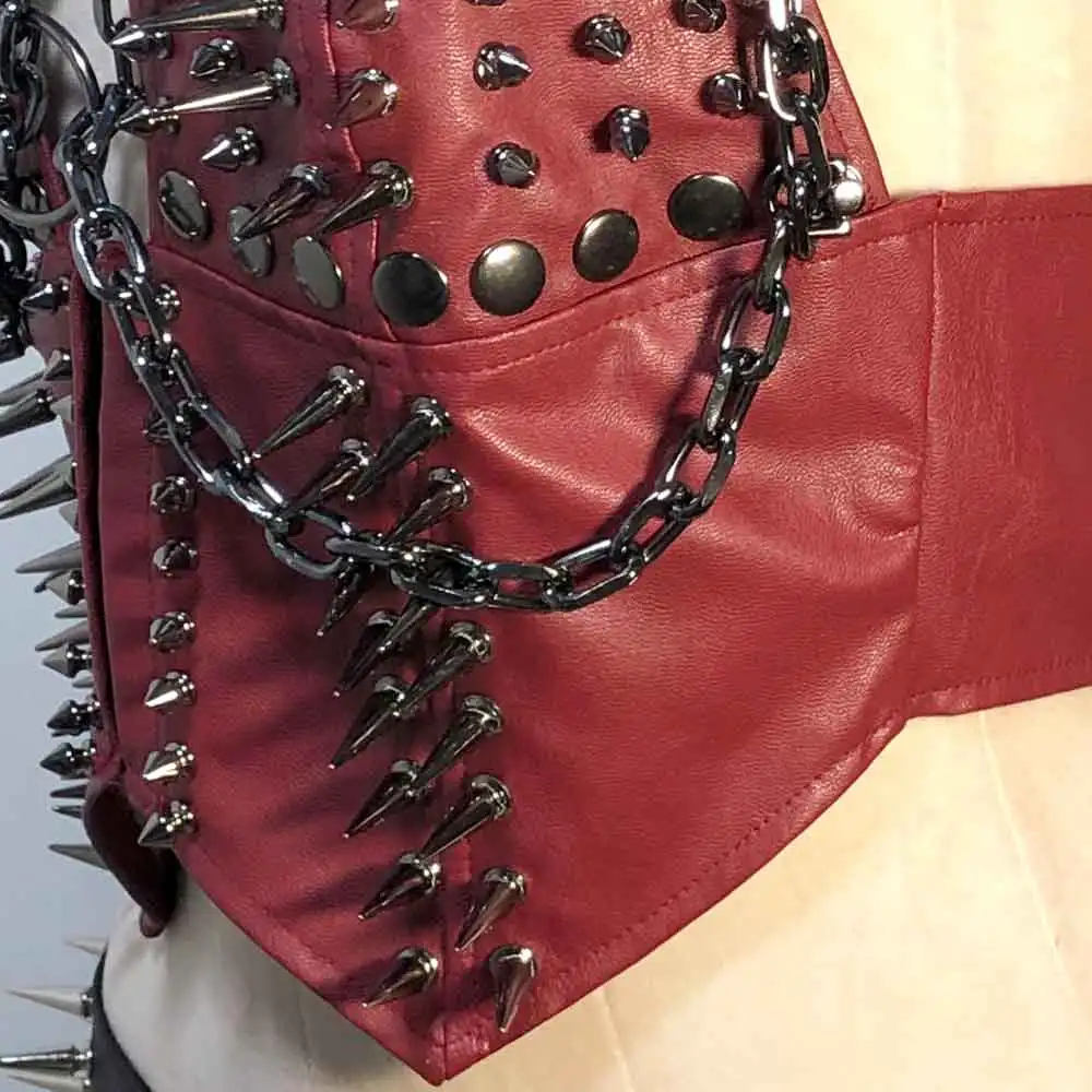 Goth Tops Grunge Spike Punk Rock Clothes Cyber Gothic Tank Chain PU leather Black Spiked Emo Clothing Rave Festival Y2K
