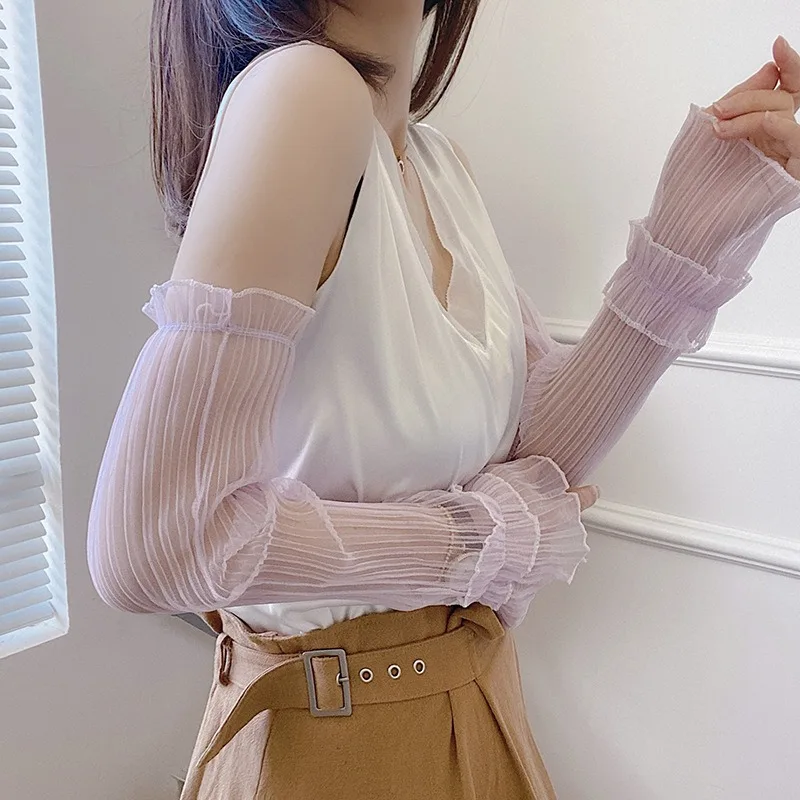 Thin Lace Long Fingerless UV Sunscreen Sleeves Breathable Mesh Arm Sleeves Stylish Protection Gloves for Women Outdoor Driving