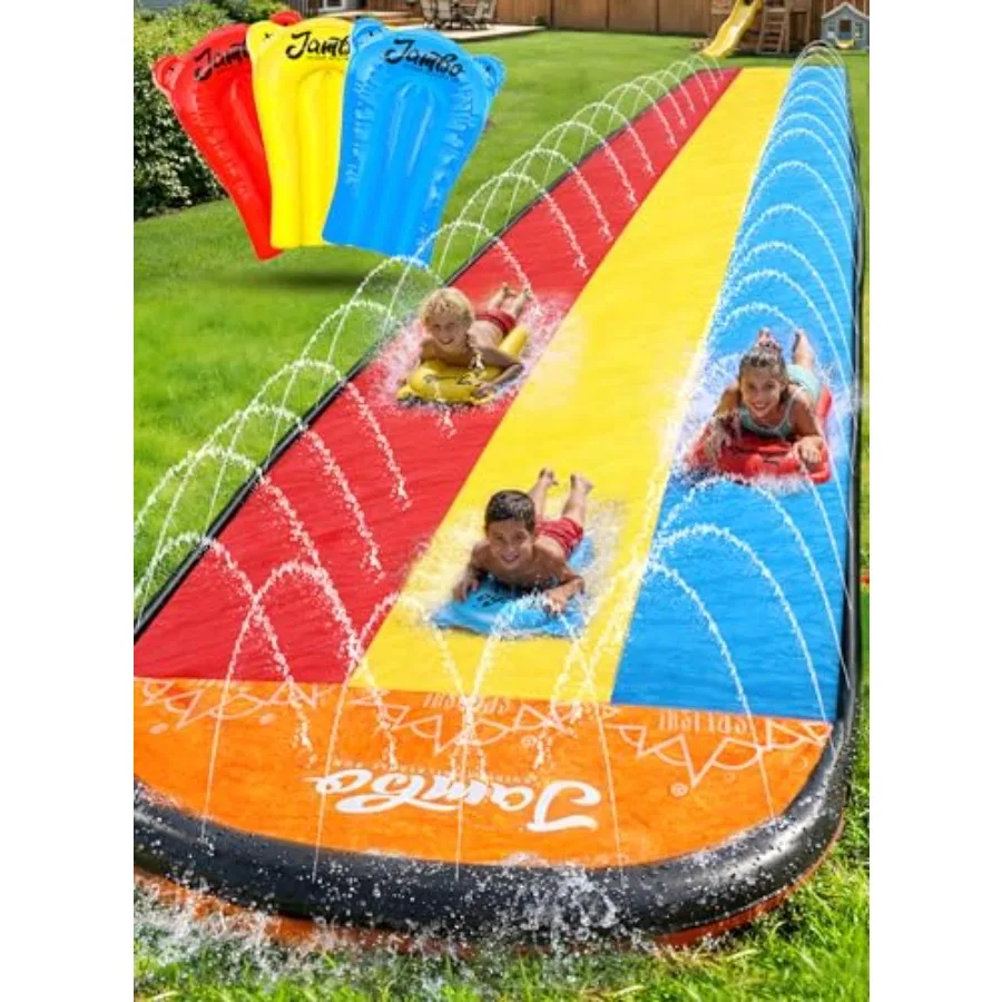 25Ft Premium XXL Slip Splash and Slide with 3 Bodyboards, Heavy Duty Water Slide- Advanced 3-Way Sprinkler System, Splash Mat S
