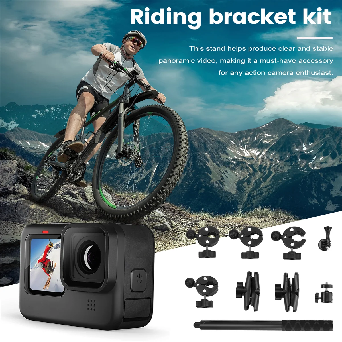 Para um x2 x3 motocicleta bicicleta panorâmica selfie vara monopé montar guiador suporte para acessório