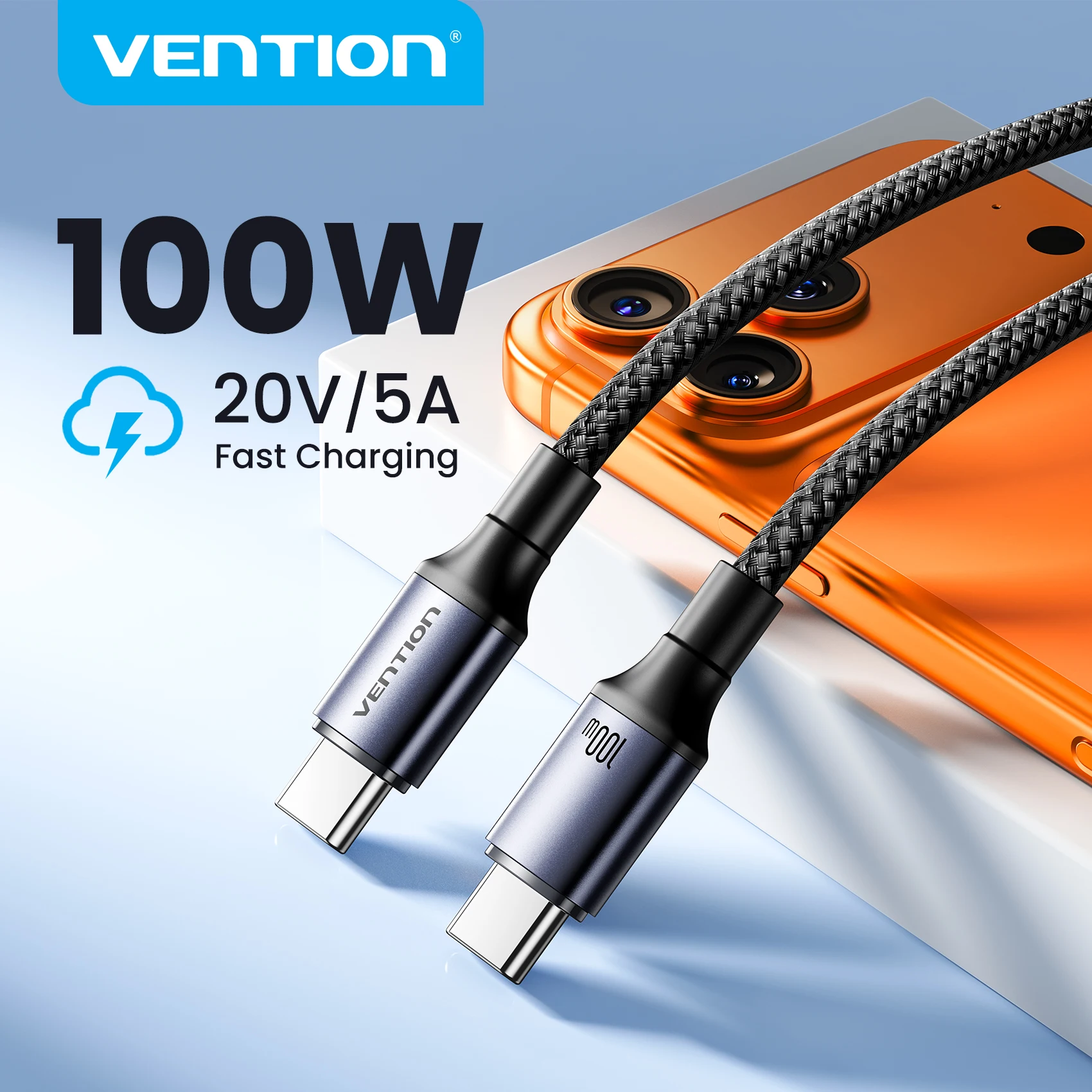 Vention 100W USB C Cable USB C to Type C PD3.0 Fast Charge Cord Type-C Data for MacBook iPhone 17 16 15 Samung S24 S25 Xiaomi 17