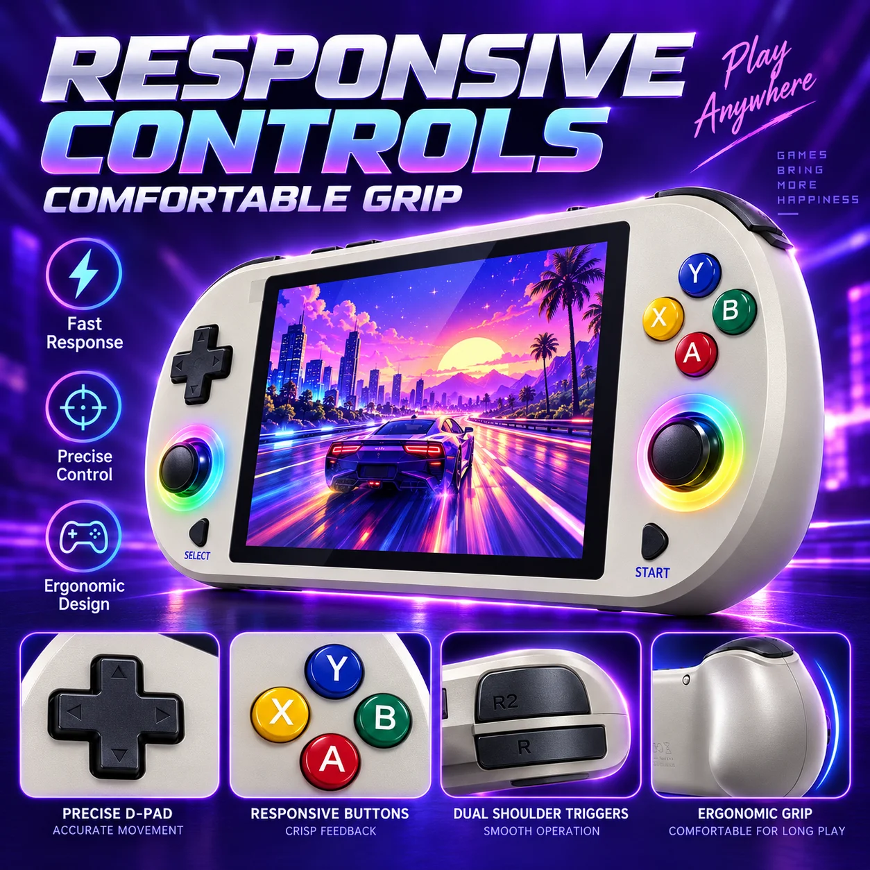 New 128GB M22 Pro Portable Pocket Retro Handheld Video Game Console 5.0 Inch IPS Screen 1920*1080 Display Support LINUX Emelec