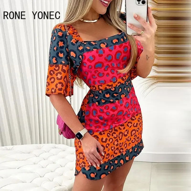 Women Outfit 2023 Y2K Backless Colorblock Leopard Print A Line Vacation Dress Women\'s dress