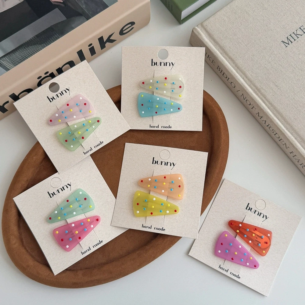 5card Dopamine Colorful Polka Dot Triangle BB Snap Hair Clip Cute Hair Barrettes for Little Girls Toddler Daily Hair Accessories