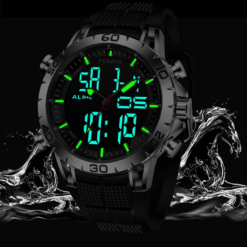 ساعة FOXBOX جديدة مقاومة للماء للرجال رياضية خارجية من السيليكون مضيئة للرجال ساعة إلكترونية عسكرية عصرية Reloj Hombre