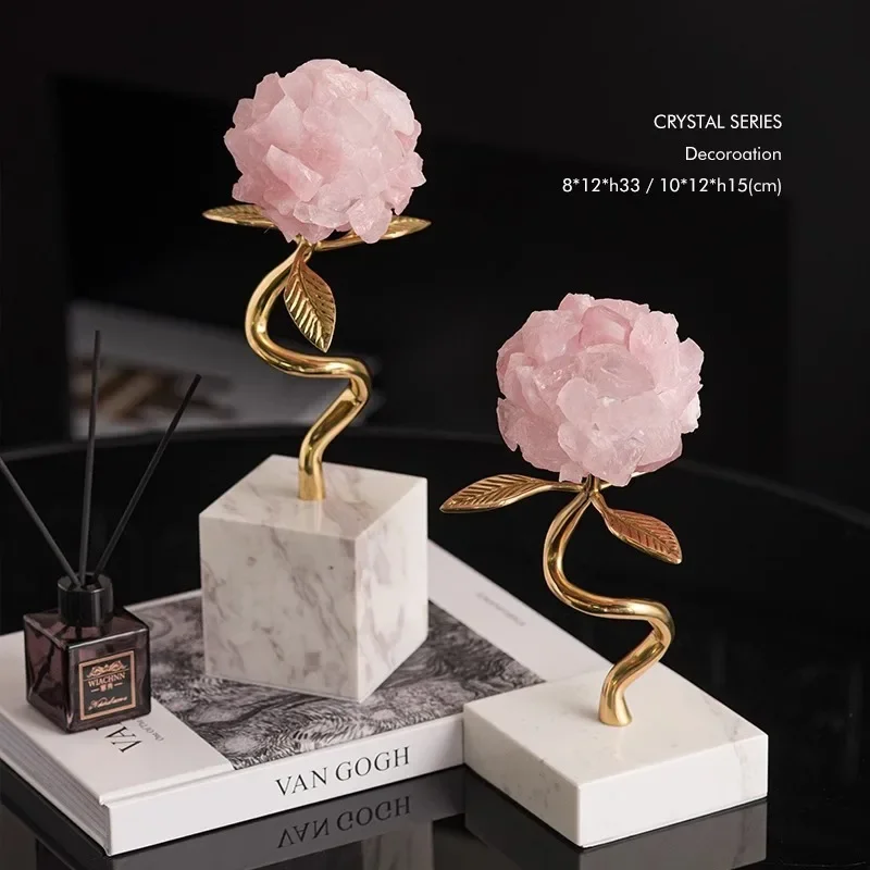 Light luxury crystal flower marble ornament home amethyst copper plant decoration crafts